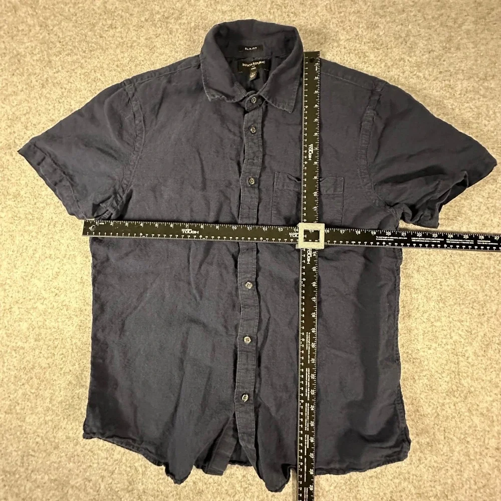 Banana Republic Button Down Shirt Mens Large Blue Slim Fit Linen Cotton SS